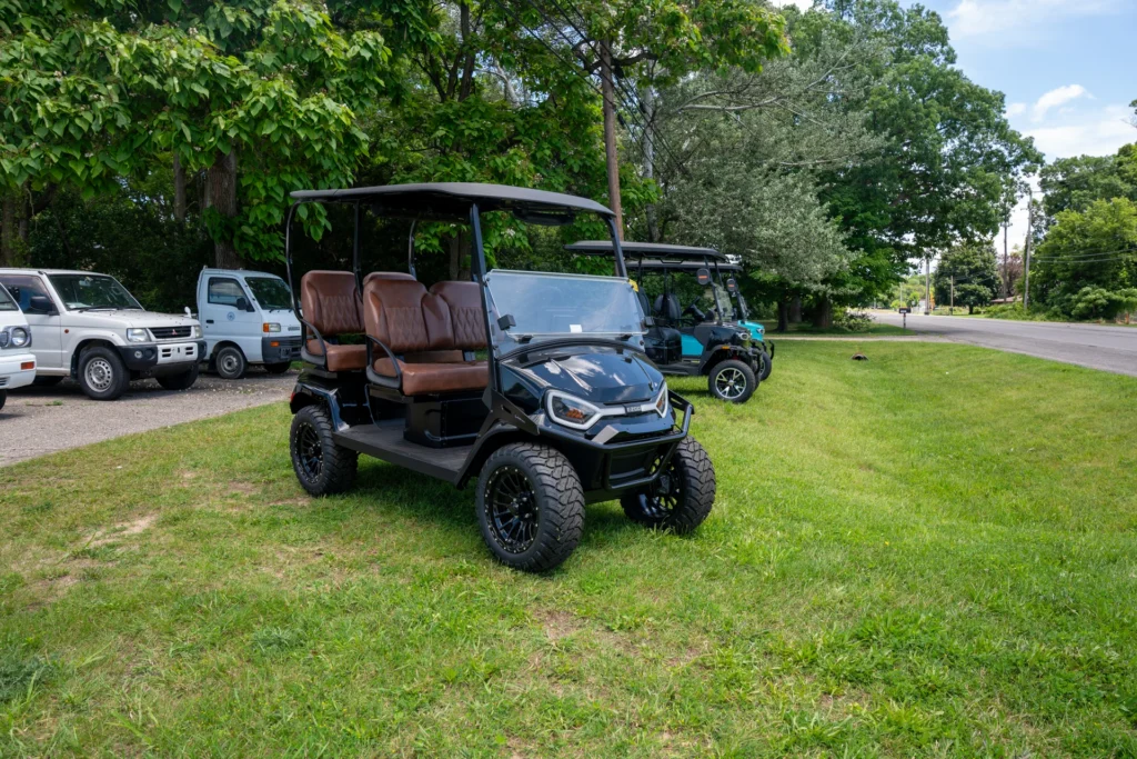 Golf carts on display at Rocky’s Rides in Allegan, Michigan